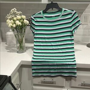 J. Crew Green and Navy Blue Striped Cotton Tee. Perfect Tee